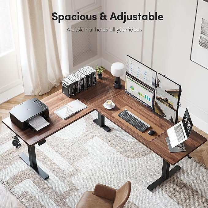 FEZIBO 75" x 63"L Shaped Standing Desk Adjustable Height, Electric Stand up Corner Computer Desk, Sit Stand Home Office Desk with Splice Board, Black - Image 3