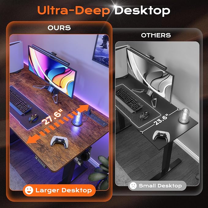 Huuger 55 x 28 Large Electric Standing Desk with 4 AC Outlets, Type-C Port, Height Adjustable Computer Desk, 27.6" Deep Desktop, Stand up Gaming Office Desk, 3 Preset Heights, Rustic Brown, ACD135Z - Image 6