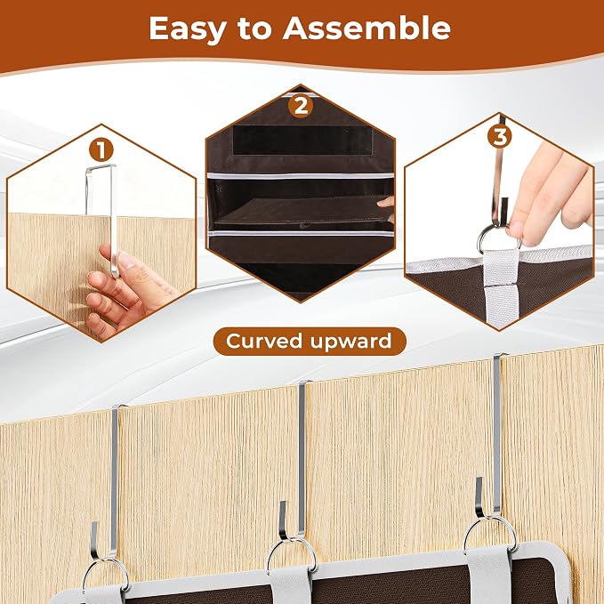 5 Tier Over the Door Organizer for Bathroom, Bedroom, Pantry, Brown | 48 lb Load Capacity, Anti Tilt Design, Hanging Closet Organizer with Clear Windows and 10 Pockets, Door Storage for Nursery - Image 6