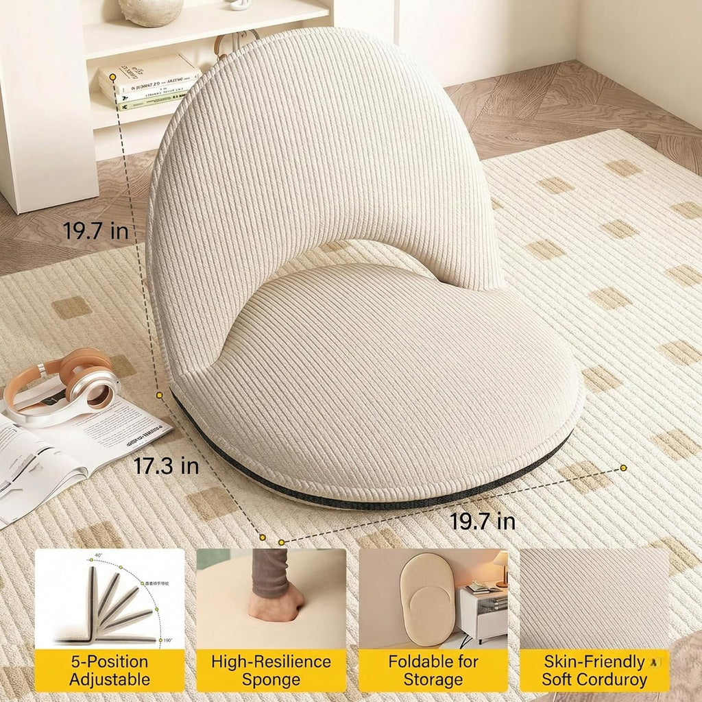 Foldable White Adjustable Floor Chairs with Back Support, Tatami Style Folding Floor Chair for Bedroom, Bay Window, Balcony, Living Room or Bedside – Single Seat Floor Lounger with Backrest Cushion - Image 3