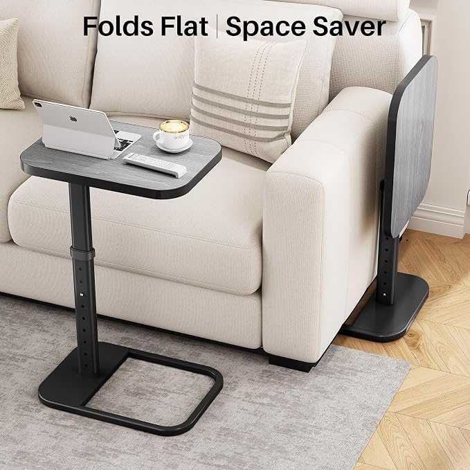 Kitstorack TV Tray Table, Adjustable Height & Rounded Metal Corners, Snack Table for Couch, Sofa, Bed, Chair, Living Room, C Shaped End Side Table for Eating, Dinner or Laptop, Small Spaces, Dark Gray - Image 7