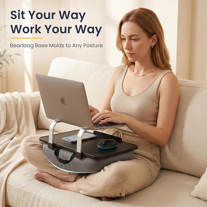 Rimkoo Elevated Lap Desk for 15.6" Laptop, 2-in-1 Dual Laptop Stand with Pillow Cushion, Lightweight Lap Tray for Couch & Bed, Ergonomic Design for Stable Typing & Relaxed Posture, Black - Image 7