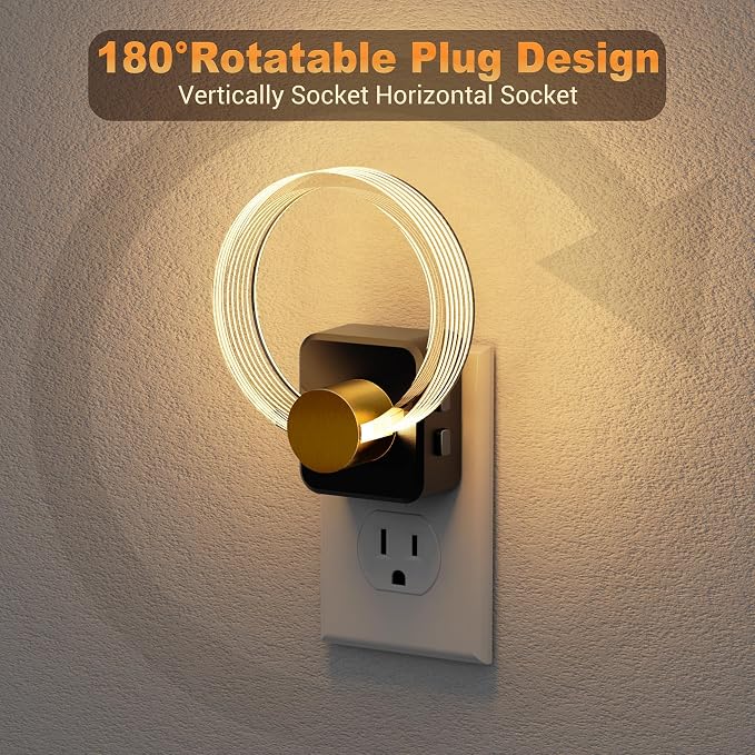 JandCase Night Light, Color Changing Night Lights Plug into Wall, 1 Pack | RGB Nightlight with Light Sensor, 180° Rotatable Plug in Nightlights, Dimmable Ring Acrylic Night Light for Kids Gift Hallway - Image 6