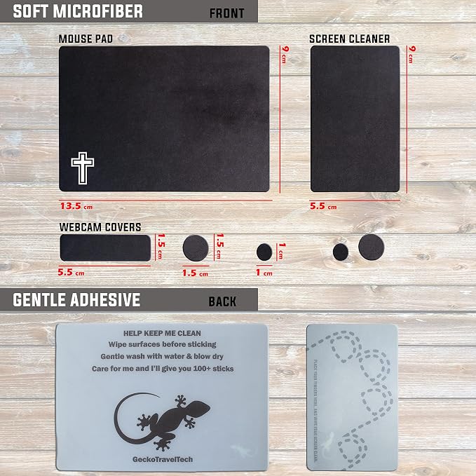 Mouse Pad Adhesive Bottom - Sticks to Any Surface - Portable - Webcam Covers and Screen Cleaner Included (Cross-Black) - Image 7