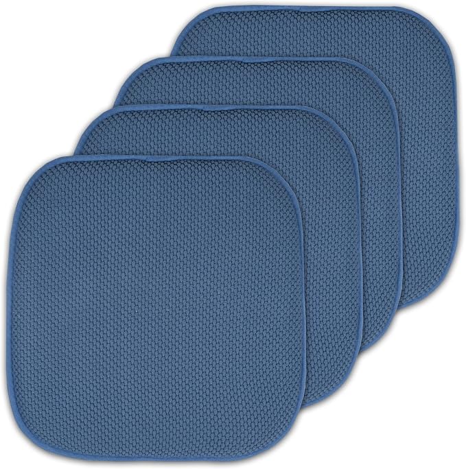 4 Pack Memory Foam Honeycomb Nonslip Back 16" x16" Chair/Seat Cushion Pad, Blue by SweetHomeCollection