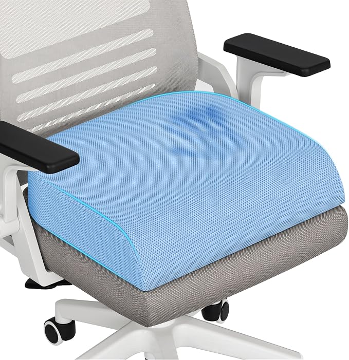 TranquilRelax Memory Foam Seat Cushion for Office Chair, 3-Inch, Light Blue | Medium-firm Support for Long Sitting, Washable Mesh Cover, Non-slip Base, Perfect for Car Seats & Short Drivers by Unknown