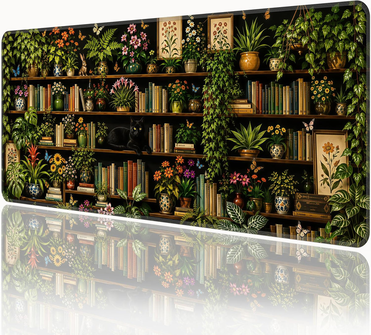 Floral Bookshelf Extended Mouse Pad, 31.5"x 11.8" Large Gaming Desk Mat by FXZMBCDM