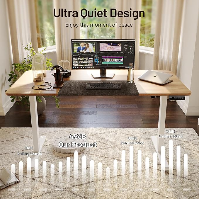 Monomi Electric Standing Desk, 55'' Height Adjustable Ergonomic Home Office Sit Stand Up Desk with Wheels, 3 Memory Preset Computer Table, Natural - Image 5