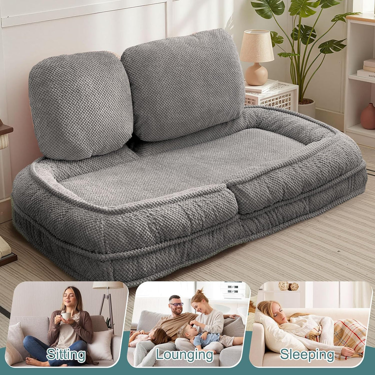 Human Dog Bed for Adults & Pets, 5-Position Floor Chair, Gray - Image 5