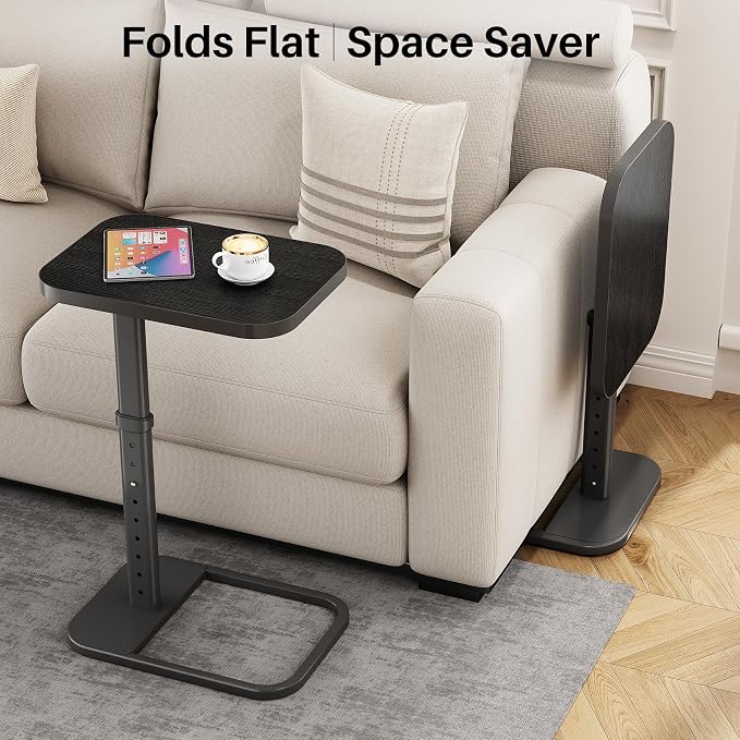 Kitstorack Upgraded TV Tray Table with Panel Lock, Adjustable Height & 90° Flip-Over Design, Sofa Arm End Side Table for Eating, Dinner, Snack, Laptop, Couch, Bed, Chair or Small Spaces, Black - Image 7