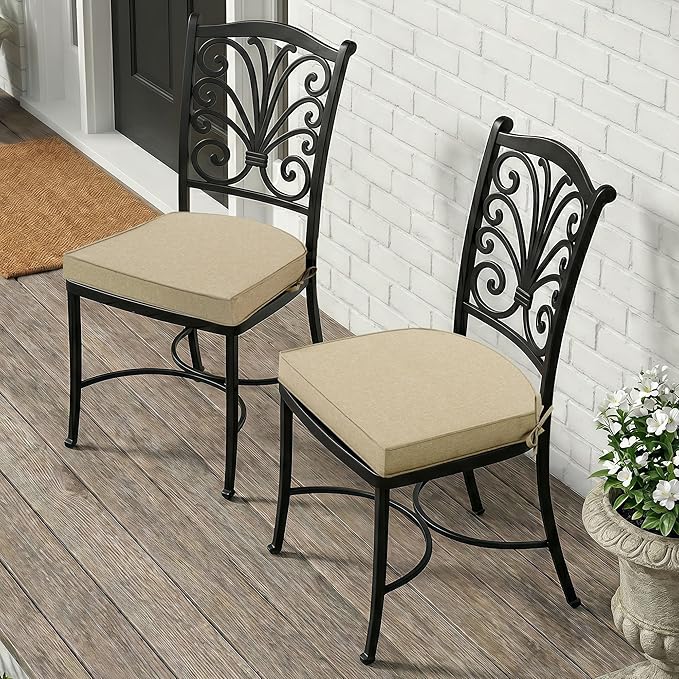 Outdoor Chair Cushions, Fade-Resistant & Water-Resistant, D Shaped Patio Furniture Seat Chair Pads Replacement with Ties, Non-Slip Bottom, Removable Cover, Set of 2, 17 x 16 Inch, Natural - Image 7