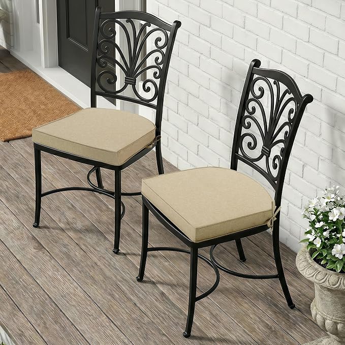 Outdoor Chair Cushions, Fade-Resistant & Water-Resistant, D Shaped Patio Furniture Seat Chair Pads Replacement with Ties, Non-Slip Bottom, Removable Cover, Set of 6, 19 x 19 Inch, Natural - Image 7