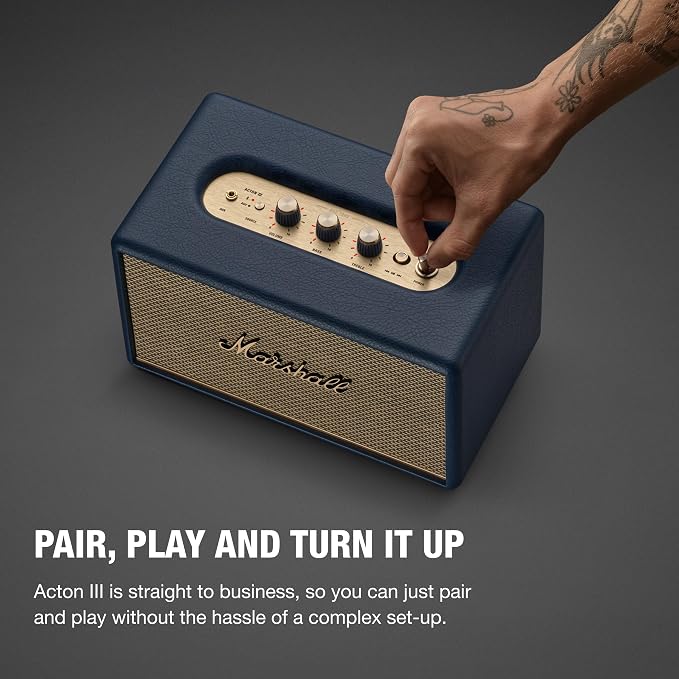 Marshall Acton III Bluetooth Home Speaker - Loud Stereo Sound with Bass and Treble Controls | Plug-in Powered | 3.5mm Aux Input - Midnight Blue - Image 3