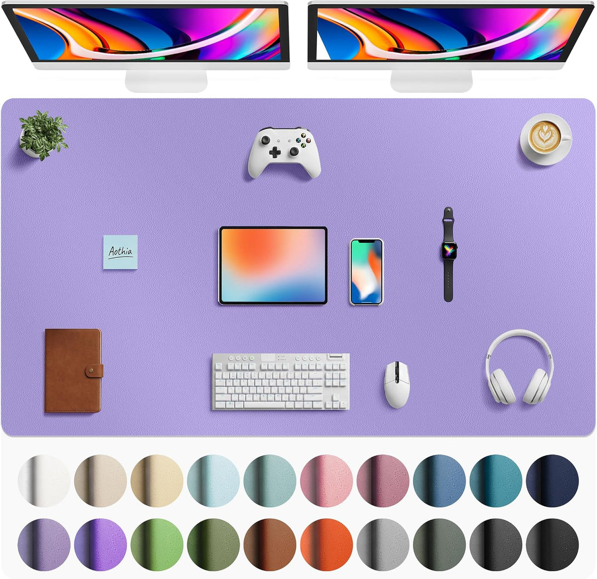 Aothia Faux Leather Desk Mat Mouse Pad, 63" x 24", Light Purple by Aothia