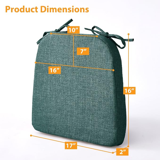 Ruqmuis Chair Cushions for Dining Chairs, 2" Thick Seat Cushions for Kitchen Chairs, D-Shaped Chair Pads with Washable Cover, Ties and Non Slip Backing, 17'' x 16'', Set of 6, Green - Image 3