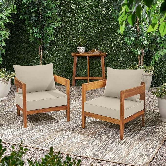 Favoyard Outdoor Patio Seat Cushions Set, 24 x 24 Inch, Waterproof, Beige | Fade-Resistant, Removable Cover, Deep Seat & Back Cushion, Tie Straps for Patio Furniture, Garden, Rocking Chair, Sofa Couch - Image 6