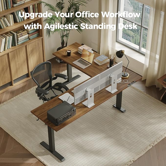 Agilestic L Shaped Standing Desk Adjustable Height, 75 Inch, Dark Walnut | Electric Height Adjustable, Spacious Corner Desktop, Sturdy Steel Frame, Memory Presets, 176 lbs, Splice Board - Image 3