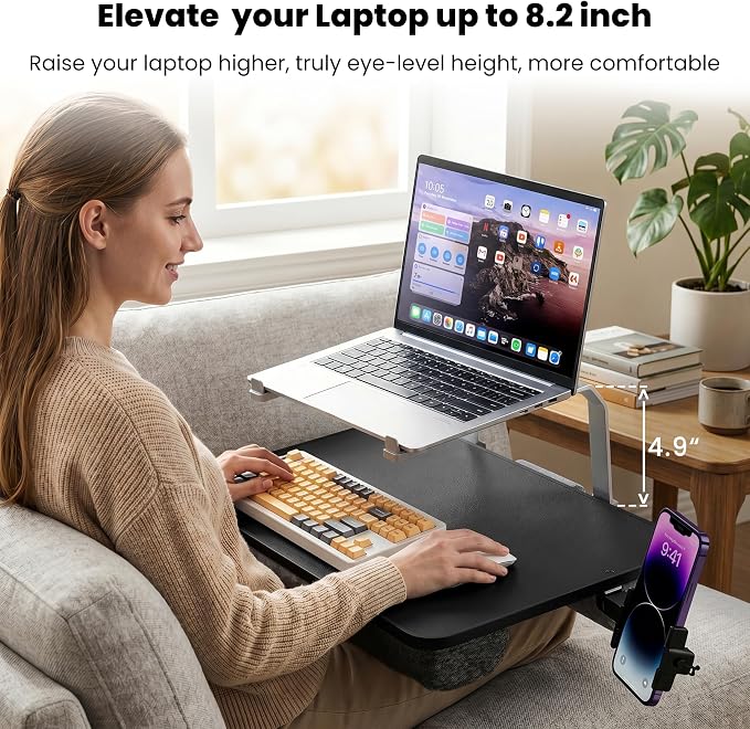 Large Adults Lap Desk for Laptop with Phone Holder & Storage Drawer | Laptop Stand for Bed Fits up to 17" Laptops & MacBook, Pillow Lap Desks for Adults with Cushion for Bed & Couch, Black - Image 9