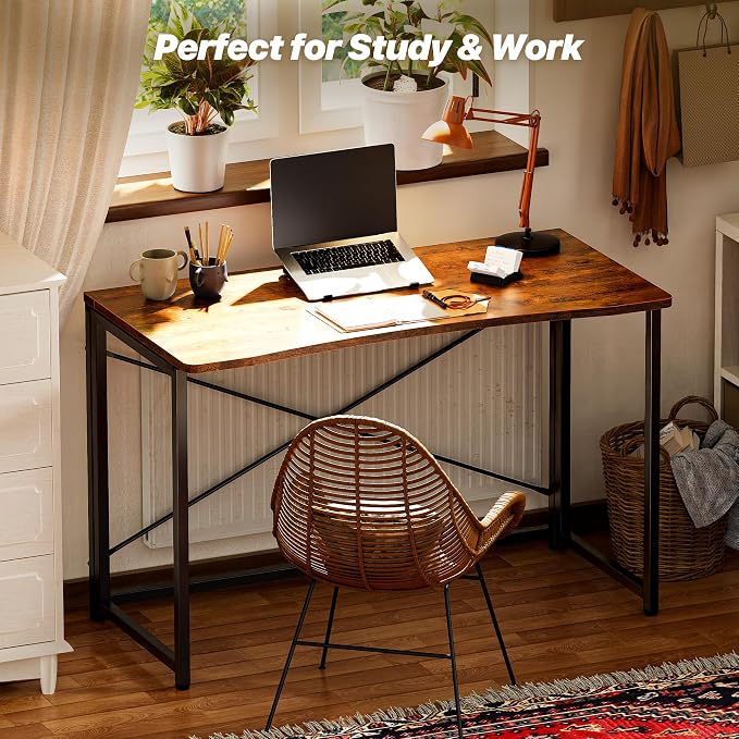 Huuger Folding Desk for Small Spaces, 39.4 Inch Foldable Computer Table | Easy Assembly, Small Writing Work Office Computer Desk, for Home Office, Study, Bedroom, Dorm, Space Saving, Rustic Brown - Image 7