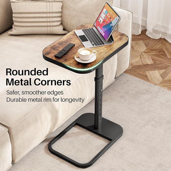 Kitstorack TV Tray Table, Adjustable Height & Flip-Top & Rounded Metal Corners, Snack Table for Couch, Sofa, Bed, Chair, Living Room, C Shaped End Side Table for Eating, Dinner or Laptop, Small Spaces - Image 4