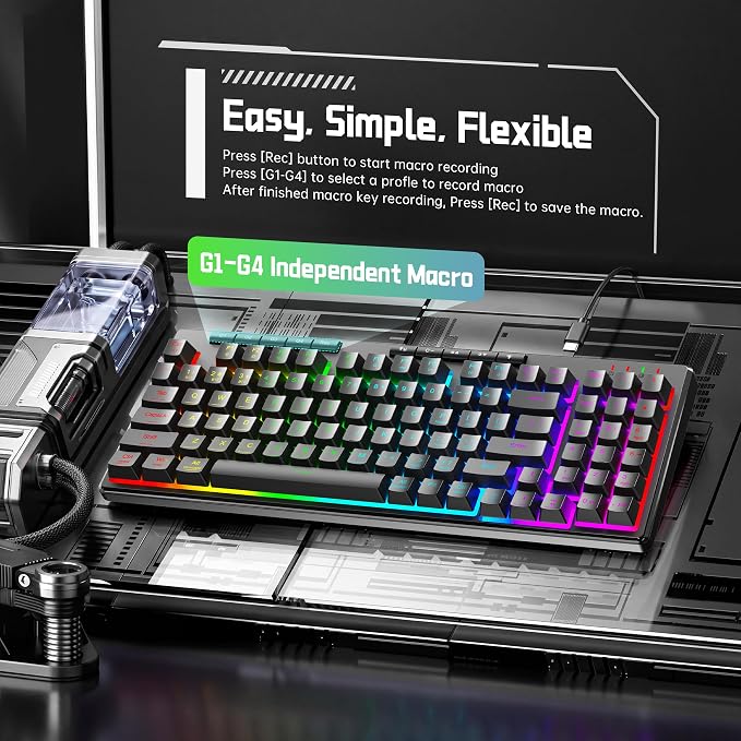 Redragon K517 Pro Wired Gaming Keyboard, RGB Backlit, Mechanical Feel 94 Keys Computer Keyboard with 4 Macro Keys, Number Pad, Anti-Ghosting, 4000mAh Battery for Win/MAC, PS4/5 - Image 4