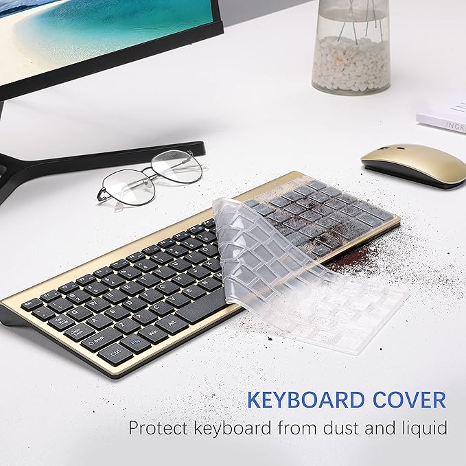 Wireless Keyboard and Mouse Ultra Slim Combo, TopMate - Gold Black | 2.4G Silent Compact 2400DPI Mouse and Scissor Switch Keyboard Set with Cover, Batteries Included, for PC/Laptop/Windows/Mac - Image 5