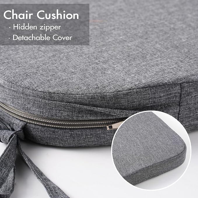 Battilo Chair Cushions for Dining Chairs with Ties, Waterproof Kitchen Chair Pad with Non-Slip Backing, Seat Cushions with Machine Washable Removable Cover, 16"x16"x2", Set of 4, Dark Grey - Image 6