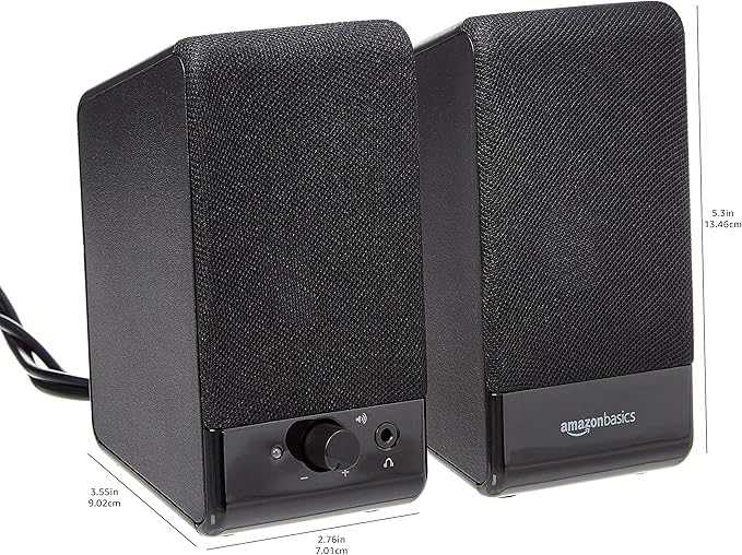 Amazon Basics USB-Powered Computer Speakers with Volume Control for Desktop or Laptop PC, Compact Size, Headphone Jack, Portable, Plug-N-Play, Black - Image 6