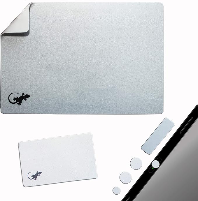 Mouse Pad Adhesive Bottom - Sticks to Any Surface - Portable - Webcam Covers and Screen Cleaner Included (Silver) by GeckoTravelTech