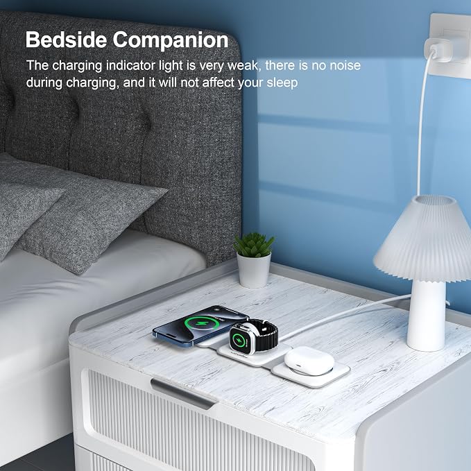 3 in 1 Charging Station for Multple Devices,Foldable 3 in 1 Wireless Charger for Travel,NANO Wireless Charging Station for iPhone17 16 15 14 13 12 Pro Max/Watch 10 9 8 7 6 5 4 3 Ultra/AirPod Pro - Image 6