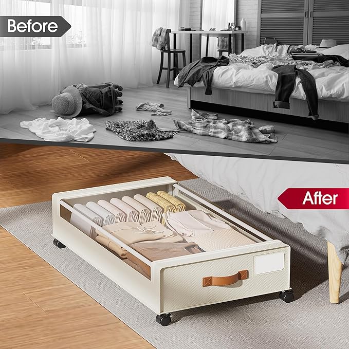 Yecaye 4 Pack Under Bed Storage with Wheels, Under Bed Storage Containers with Lids, Large Under Bed Rolling Storage with Clear Window & Label, Rolling Drawers for Clothes, Blankets, Books - Image 7