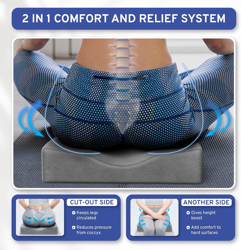 Wedge Car Height Booster Seat Cushion - Office Chair Cushion - Memory Foam Tailbone Pain Relief Cushion for Driving, Office, Gaming Chair - Orthopedic Lower Back, Tailbone, Coccyx, Hips Support - Image 2