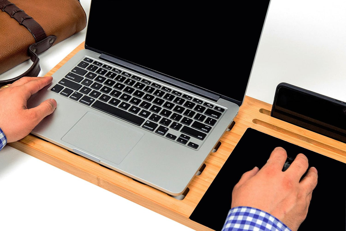 BOOKAHOLIC Lap Desk| Enhanced Organic Bamboo Lap Tray with Vent Holes & Built-in Fabric Covered Mouse Pad for 11",13",15" Laptops| Computer,Tablet, Phone Stand - Image 7