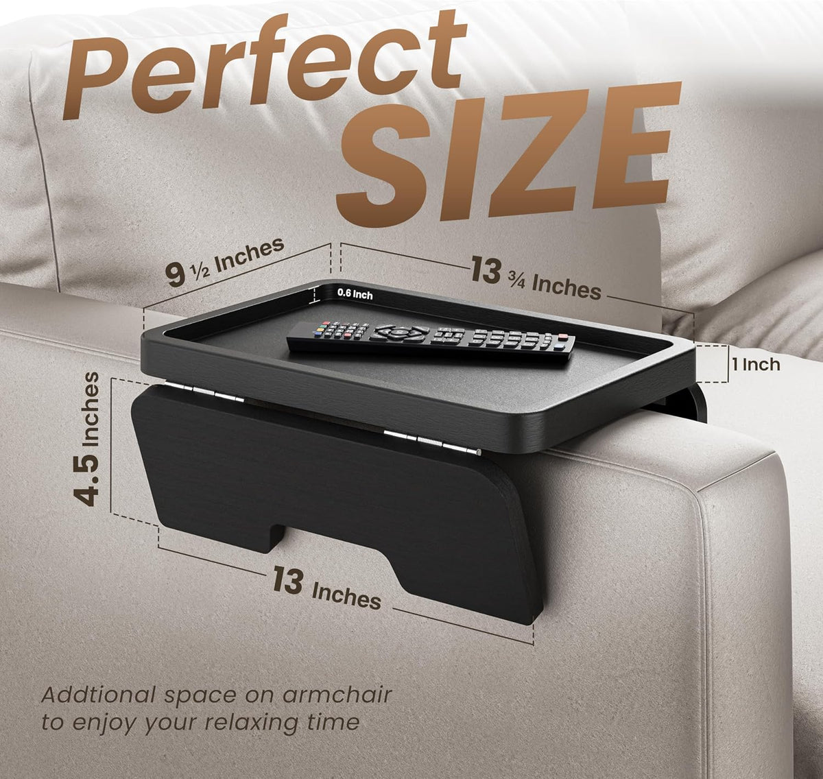 Acacia Sofa Arm Tray Table, Double Hinge, Clip-On Couch Tray, Black - Image 3