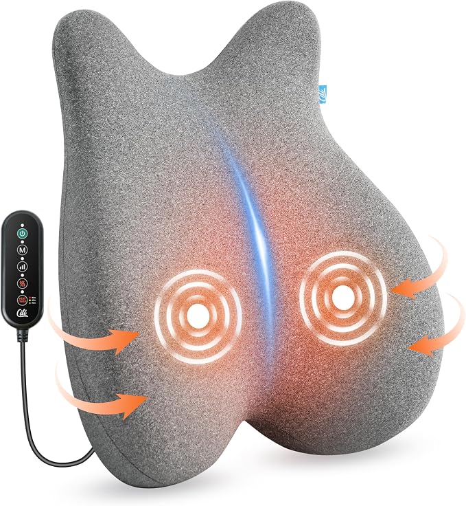 Heated Lumbar Support Pillow for Office Chair, Ergonomic Back Support Cushion with Vibration, Memory Foam Chair Back Massager,Gifts for Mom Dad by CILI