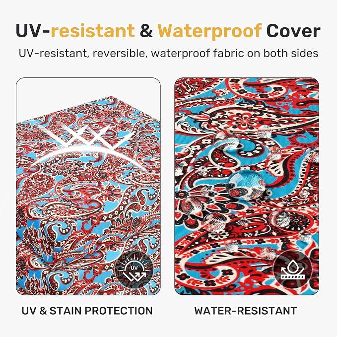 UNIKOME Outdoor Chair Cushions Pack of 4, Water Resistant Patio Cushions with Ties, High Density Sponge Filling Square Corner Seat Cushions for Outdoor Furniture, 18.5"*16"*3", Brown Paisley - Image 3