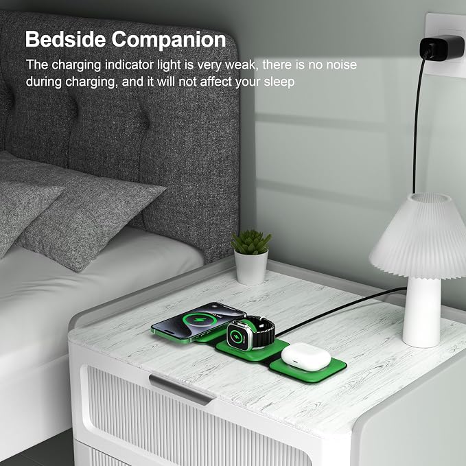 3 in 1 Charging Station for Multple Devices,Foldable 3 in 1 Wireless Charger for Travel,Nano Wireless Charging Station for iPhone16 15 14 13 12 Pro Max/Watch 10 9 8 7 6 5 4 3 Ultra/AirPod Pro - Image 6
