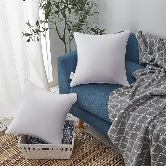 Oubonun 22 x 22 Throw Pillow Inserts (Set of 2) with 100% Cotton Cover - 22 Inch Square Interior Sofa Decorative Pillow Insert Pair - White Couch Pillow - Image 8