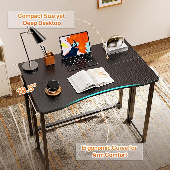 Huuger Folding Desk with Storage Shelf, 31.5 Inch Foldable Computer Table | Writing Work Office Computer Desk for Small Spaces, Space Saving Sofa Table for Couch, Easy to Fold, Black - Image 5
