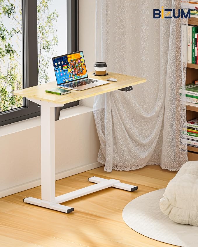 BIZUM Small Electric Standing Desk Bedside Table with Hidden Wheels 31.5 x 15.8 Inch Adjustable Computer Laptop Office Desk, Maple - Image 2