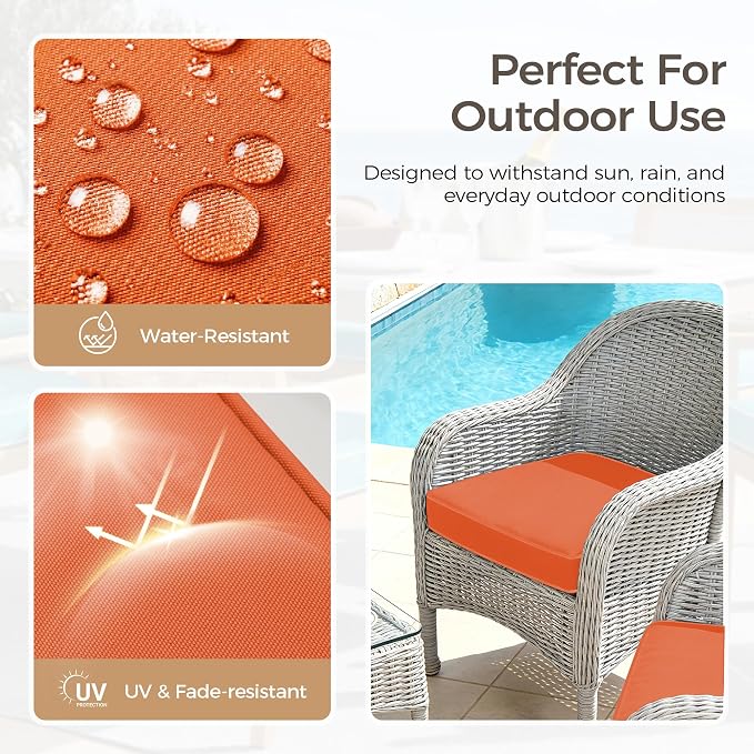 UNIKOME Outdoor Chair Cushions Set of 4, Water Resistant Patio Seat Cushions with Ties for Outdoor Furniture, High-Density Foam, UV & Fade Resistant, Piped Edge – 19" x 19" x 3", Orange - Image 3