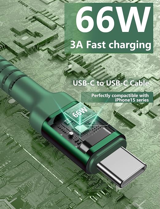 USB C Cable 6FT, 2Pack USBC to USBC Fast Charging Cable, iPhone 17 Charger | Cable Long Type C Cord Nylon Braided Compatible with iPhone 17/16/15/Pro Max/Plus/Samsung Galaxy S26 S23 and More-Green - Image 3