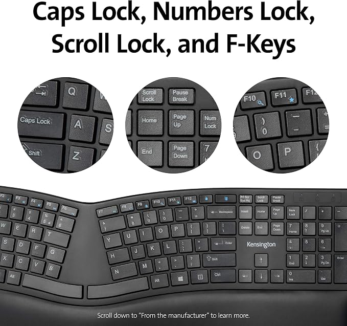 Kensington Pro Fit Ergonomic Wireless Keyboard, Bluetooth - Black (K75401US) - Image 8