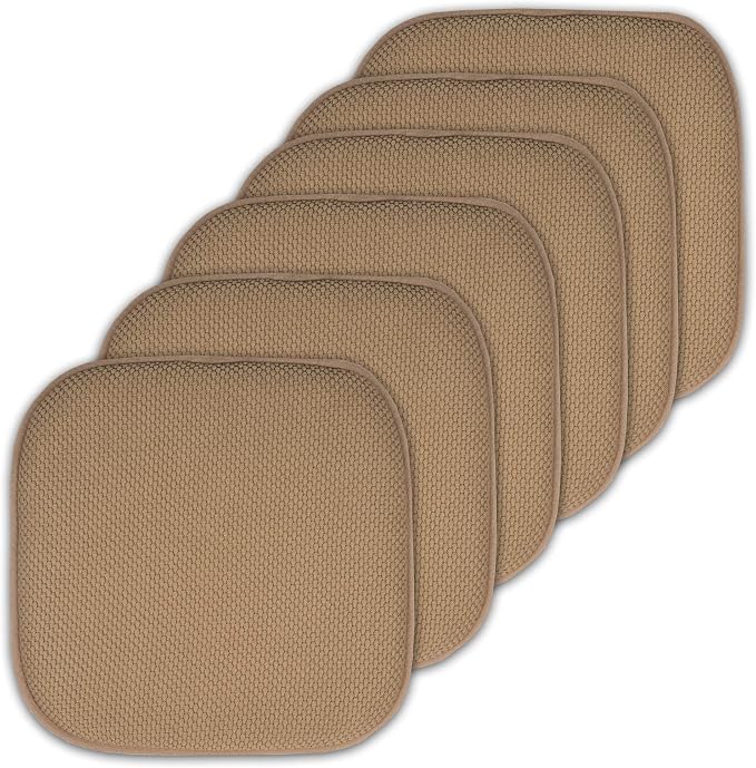 Sweet Home Collection Cushion Memory Foam Chair Pads Honeycomb Nonslip Back Seat Cover 16" x 16" 6 Pack Taupe by SweetHomeCollection