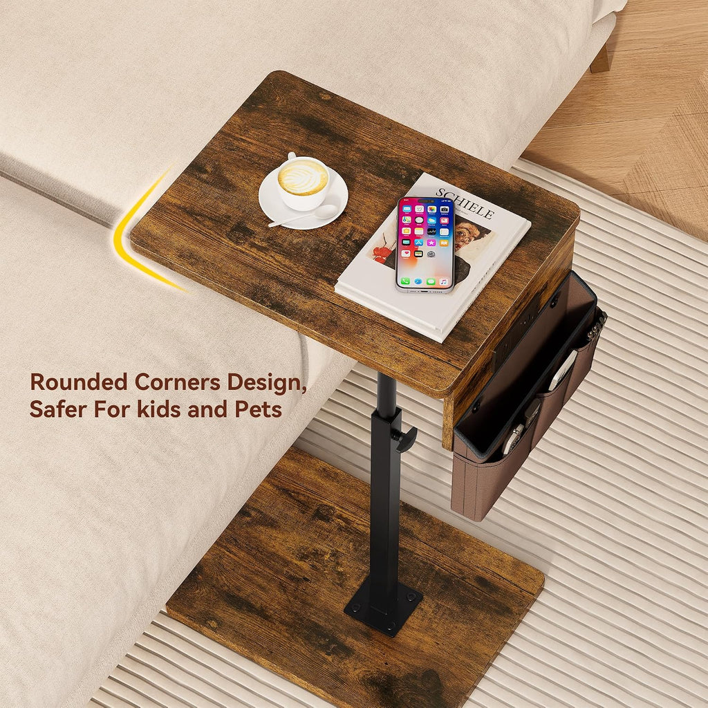 Sofa Armrest Tray Table for Couch - 360° Swivel Height Adjustable Side Table for Small Spaces, Snack Side Table for Bed or Chair, C Shaped End Table Snack Table for Eating Dinner Laptop - Image 3