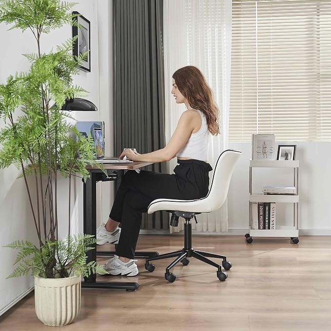 YOUNIKE Office Desk Chair with Wheels Armless Vanity Chair Modern White | Faux Leather Upholstered with Rocking Back, Swivel Height Adjustable Small Cute Computer Rolling Task Chair Ergonomic 300lb - Image 2