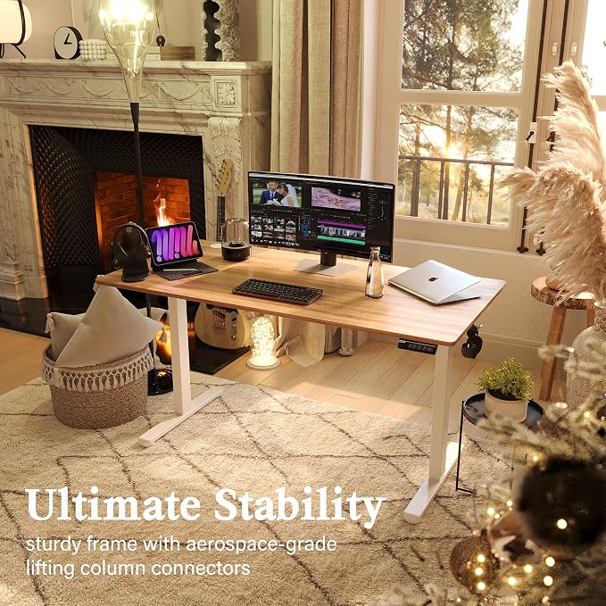 Monomi Electric Standing Desk 55"x24"Height Adjustable Sit Stand Desk | Ergonomic Home Office Computer Desk,Gaming Writing Workstation,Rising Desk with Memory Controller and Anti-Collision,Natural - Image 4