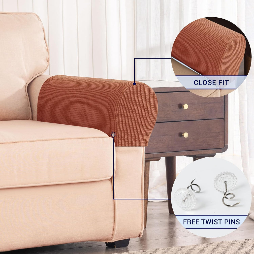 SUBRTEX Stretch Armrest Covers Spandex Arm Covers for Chairs Couch Sofa Armchair Slipcovers for Recliner Sofa with Twist Pins 2pcs (Brick) - Image 5
