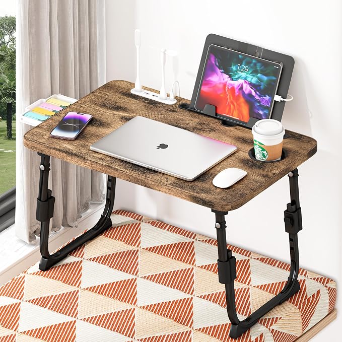 Lap Desk for Bed Adjustable Height with USB Port 23.6" x15.7" Desktop | Storage Drawer, Bookshelf, Fits 17" Laptop, For couch WFH Study, Foldable Non-Slip No Assembly Sturdy Lightweight Carbonized - Image 9