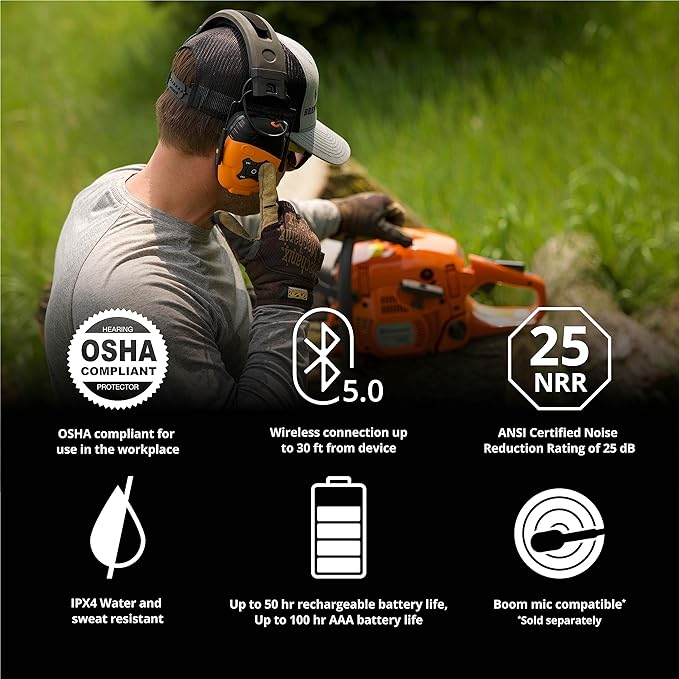 ISOtunes Link Bluetooth Earmuffs, OSHA Compliant Headphones for Work | Ear protection headphones for mowing and construction, ultra-durable design, Bluetooth audio, 25 dB NRR - Image 6